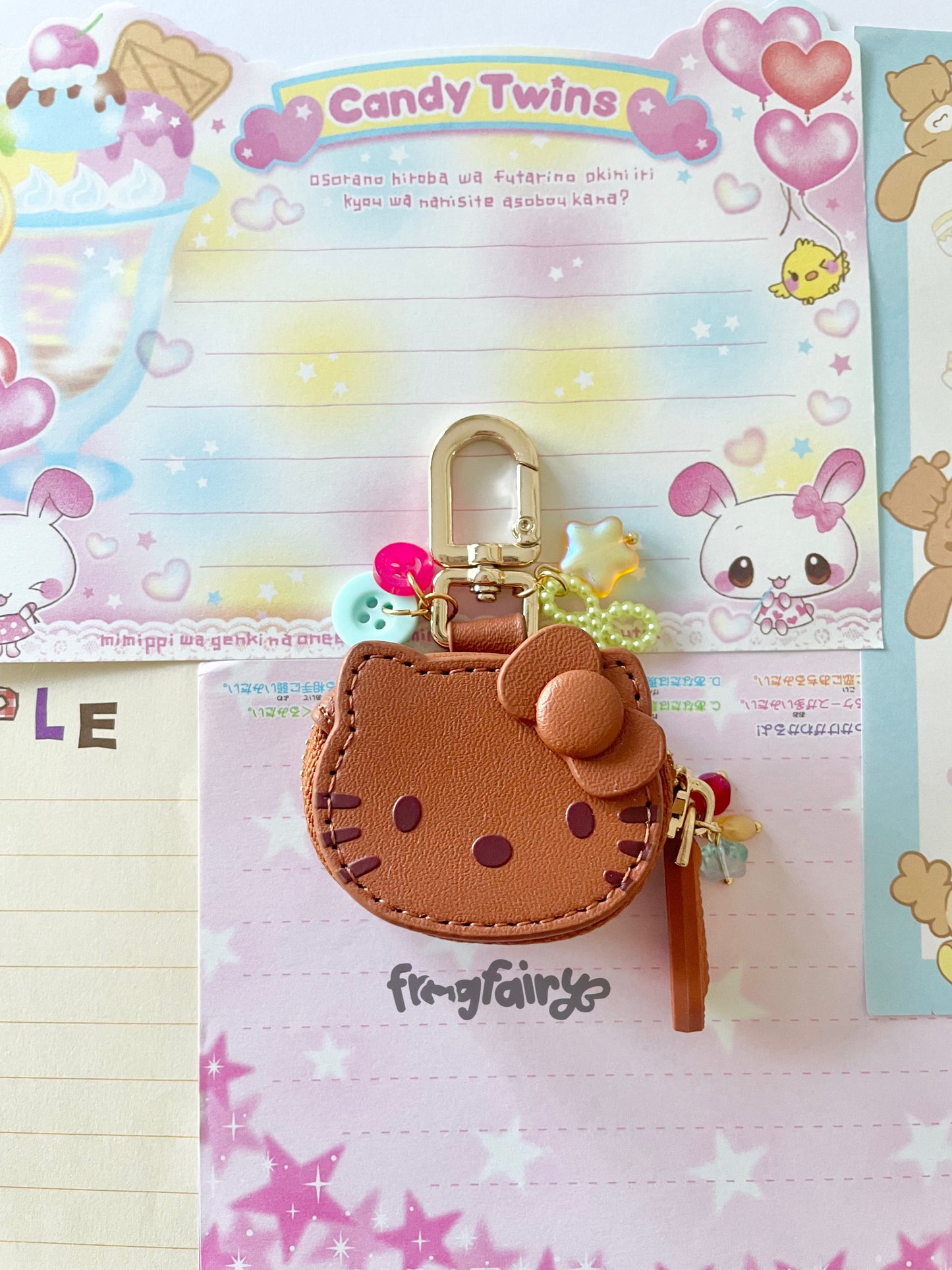 tan kitty keychain pouch