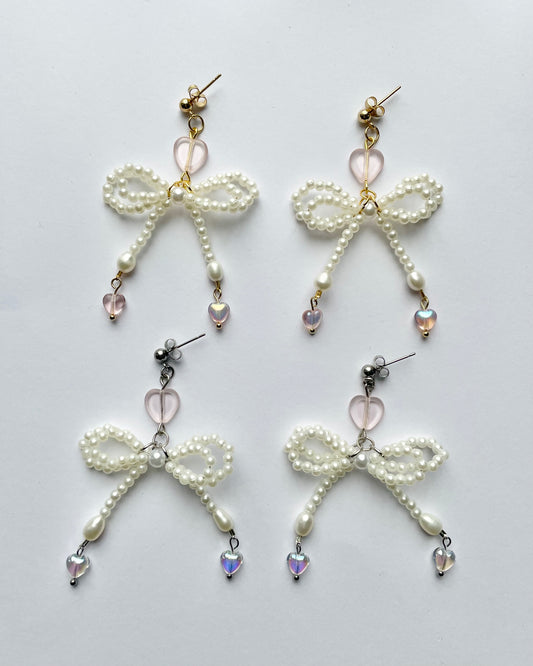 pearl bow earrings