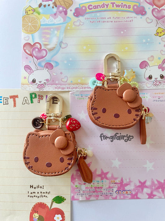 tan kitty keychain pouch